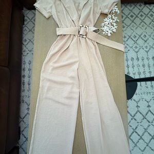 Monteau Cream Belted Jumpsuit